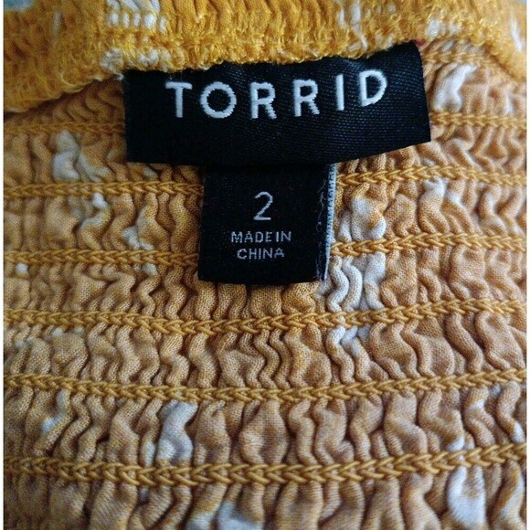 Torrid Challis Smocked Crop Top Size 2X Cami Yellow Floral Stretchy Adjustable - Picture 3 of 5